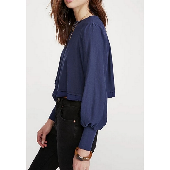 FREE PEOPLE BILLIE INDIGO LONG SLEEVE TEE Womens Top  XS - Picture 3 of 5